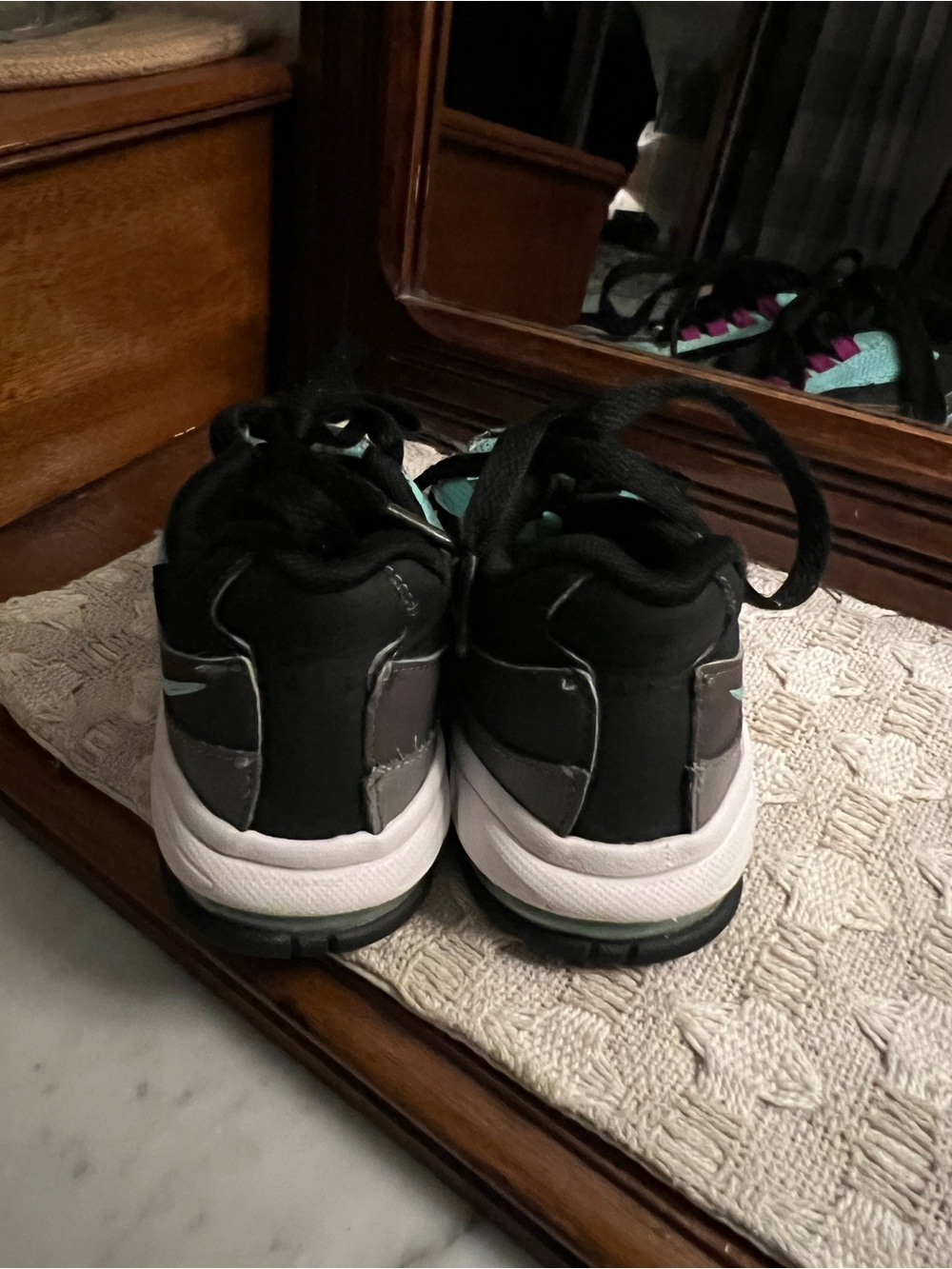 NIKE Little Air Max 95 Mesh Leather Athleisure Sneakers Black Teal Toddler Sz 8C - Picture 6 of 8